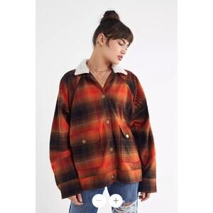 Urban Outfitter Women’s Chelsea‎ Flannel Plaid Shirt Jacket Size S Orange Brown
